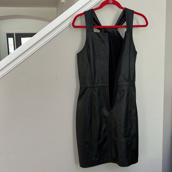 Antonio Melani Jessica Twisted Halter Neck Genuine Leather Sheath Mini Dress - Picture 4 of 16